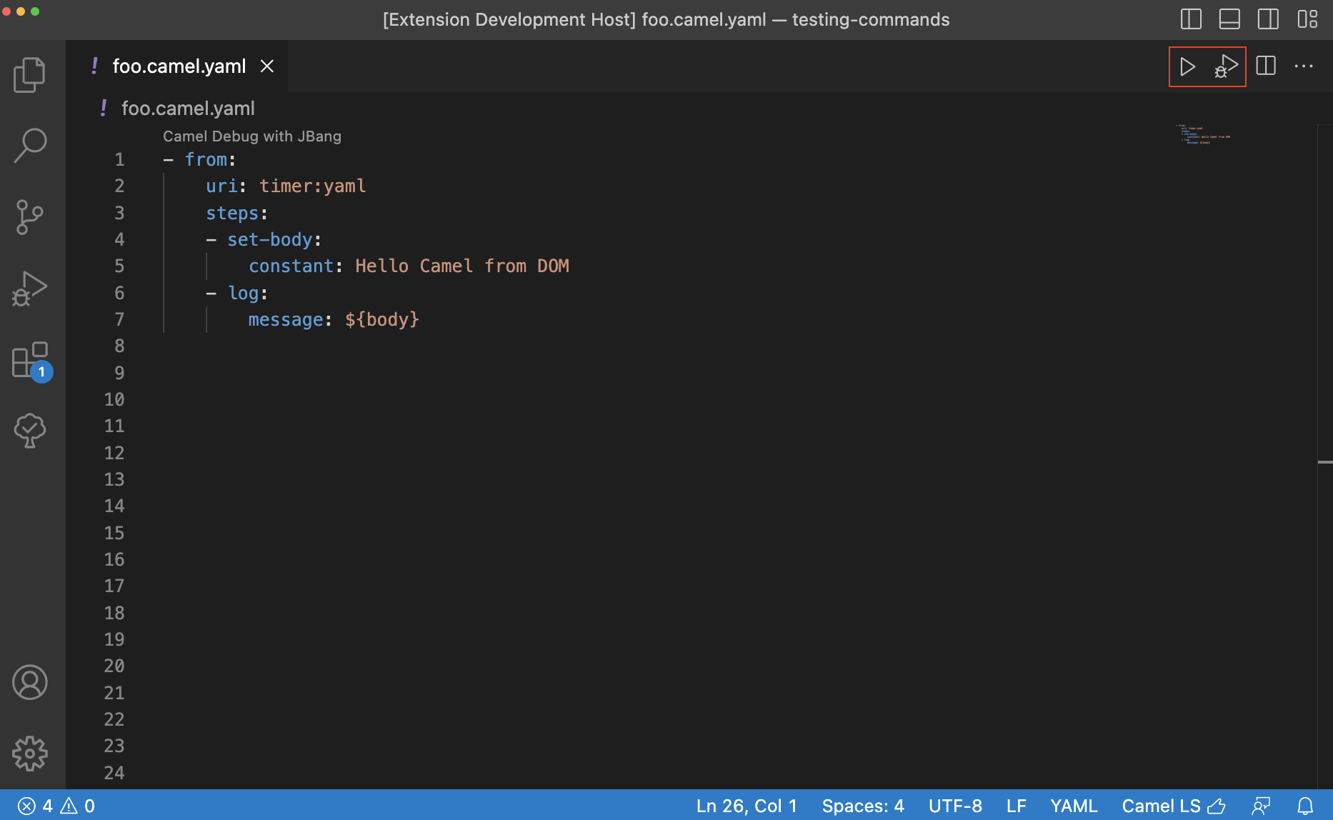 One-click editor actions to Run or Run and Debug Camel Application